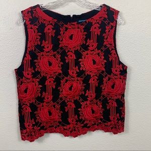 Alice + Olivia M Red Floral Embroidered Top